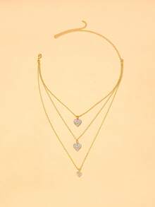 1 pieza Collar con colgante de corazón de cristal multicapa estilo bohemio, collar gargantilla de cristal lujoso y brillante - Dorado - Ver 2