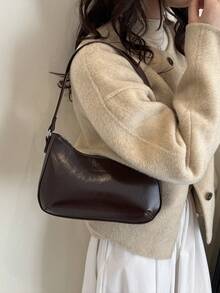 新款时尚多功能纯色PU防水材质单肩包，优雅女士钱包，拉链封口单肩包，商务通勤包，适合购物。是外出、聚会和节日送礼的理想之选。 - 咖啡 - 查看 3