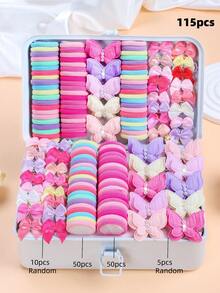 115件套可爱粉色蝴蝶发饰套装，包括发圈、蝴蝶结、发夹 - 适合女孩，适合日常上学、派对等场合，可搭配复古、甜美、学院风等发型。 - 彩色 - 查看 8