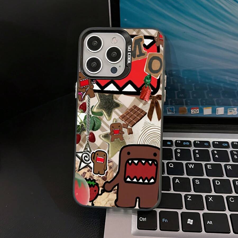 Funda de Teléfono de Domo-Kun de Dibujos Animados para Modelos de 16, 15, 14, 13, 12, 11 Pro, X, XR, XS, 8 y Plus, con una Parte Trasera Mate a Prueba de Golpes.17 17promax - Negro - Ver 1