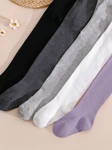 5 أزواج من جوارب بنات ذات لون واحد، حلوة وبسيطة، مناسبة للمدرسة والملابس اليومية، لجميع المواسم، الربيع/الخريف
