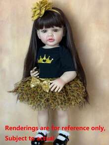 55cm/22inch Lifelike Reborn Baby Doll, Soft Vinyl Full Body, Realistic Newborn Infant Doll, Handmade Birthday Gift (Includes Pacifier, Bottle, Diaper, Hair Accessories And Outfit Set, Accessories May Vary) - Black - View 1