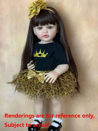 55cm/22inch Lifelike Reborn Baby Doll, Soft Vinyl Full Body, Realistic Newborn Infant Doll, Handmade Birthday Gift (Includes Pacifier, Bottle, Diaper, Hair Accessories And Outfit Set, Accessories May Vary)