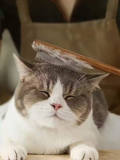 1pc Multi-Color Comfortable Wooden Handle Brush - Stainless Steel Teeth, Suitable For Long & Short Hair Pets, Pet Grooming Tool, Stainless Steel Comb, Wooden Handle Beauty Tool, Comfortable Grip, Dog Owner