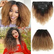 Afro Curly Clip In Human Hair Extensions 120g 8PCS T1B/4/27 Black Brown Blonde Ombre Blonde Weft Hair Extension Virgin Human Hair - SNatural/4/27 - View 1