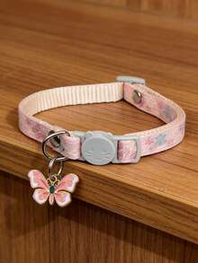 1件装宠物项圈，绣有花朵图案，配有彩色蝴蝶吊坠和铃铛，适合小猫、小狗和小型犬。 - 彩色 - 查看 2