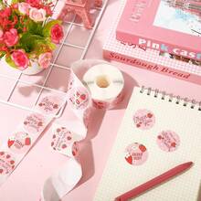 500pcs/Roll Strawberry Thank You Stickers, Round Thank You Pink Self-Adhesive Doodle Stickers, Strawberry Stickers For Baking Gifts Packaging Decoration, Waterproof PVC Stickers, Cute Strawberry Thank You Stickers, Adhesive Labels, Sealing Stickers For Summer Birthday Party Decoration Scrapbook Supplies Scrapbook Stationery Funny Stickers Laptop Stickers Kindle Phone Stickers - Pink - View 3