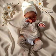 48厘米逼真重生睡眠娃娃（布身），手工绘制3D皮肤和血管纹理；19英寸柔软乙烯基新生儿娃娃，可爱角色扮演玩具，儿童生日礼物（配件包括奶嘴、奶瓶、尿布、帽子和一套服装，随机搭配） - 卡其色 - 查看 3