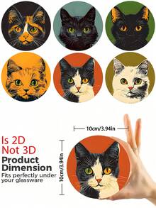 6pcs/Set Realistic Cat Pattern Coasters, Suitable For Home Dining Table Decor, Beverage Coasters, Office Coffee Cup Mats, Wooden Heat-Resistant Coasters, Desktop Decor, Room Decor, Home Decor, Exquisite Birthday Or Holiday Gift - Multicolor - View 3