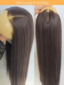 13x4 24 Inch Brown Straight Lace Front Wig, Suitable For Women - Heat Resistant Synthetic Hair, Pre-Plucked Natural Hairline And Baby Hair, Great For Everyday Wear, Weddings, Halloween And Christmas - 棕色 - 查看 4