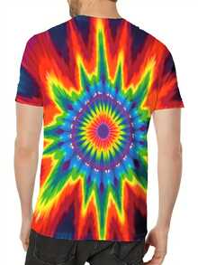 Men'S 3D Rainbow Mandala Tie-Dye T-Shirt - Vibrant Multicolor  Print With 60s/70s Retro Style, Soft Fabric, Regular Fit Round Neck For Casual, Festival & Casual Attire - All-Season & Easy Care (Machine Washable) - Statement Tee For Men - - 混合色 - 查看 3