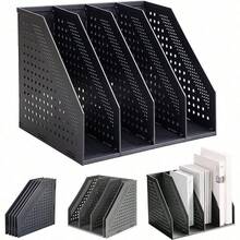 Lemical - Soporte para revistas 4 compartimentos verticales plegable para ahorrar espacio organizador de computadora y cocina sin necesidad de ensamblar color negro - negro- 4 piezas - Ver 1