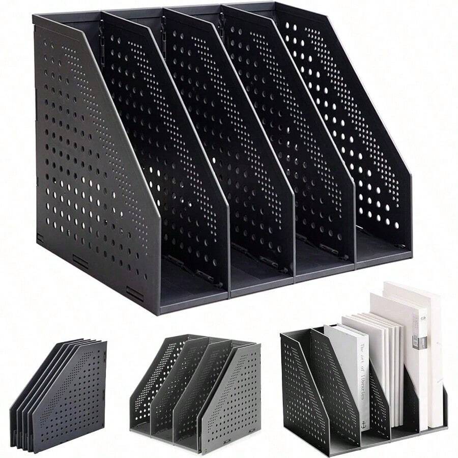 Lemical - Soporte para revistas 4 compartimentos verticales plegable para ahorrar espacio organizador de computadora y cocina sin necesidad de ensamblar color negro - negro- 4 piezas - Ver 1