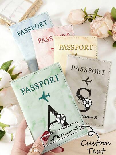 1 pieza Portapassaporte de cuero PU personalizado, Cartera de firma, Cartera con diseño de firma personalizado, Portapassaporte de cuero PU, Letra en relieve, Organizador de documentos de viaje de negocios, Esencial de viaje, Regalo del Día de San Valentín