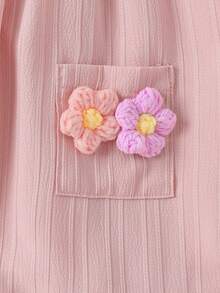 女婴时尚休闲可爱刺绣花卉方领无袖连衣裙，夏季 - 粉色 - 查看 5