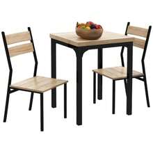 HOMCOM 3-Piece Table And Chair Set, Natural Wood And Black Finish, Including 1 Table And 2 Chairs.