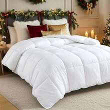 Alternative down comforter for all seasons, filled with siliconized fiber and box stitched, suitable for queen size beds - Blanco - Ver 2