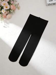 1pc Girls Floral Super Elastic Thin Tights, Can Be Worn As Outerwear, All Seasons - Black - View 11