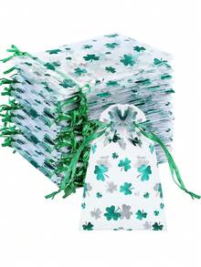 Bộ 20/10 túi quà tặng chủ đề Ngày Thánh Patrick của Eugenie, họa tiết cỏ bốn lá, được trang trí bằng hình in lá xanh và họa tiết cỏ bốn lá. Túi quà Eugenie, túi đựng trang sức, túi đựng trang sức nhỏ, túi lưới kiểu Ireland, túi quà tặng đựng sôcôla, kẹo và tiền xu, quà tặng tiệc tùng, túi quà nhỏ (4 x 6 inch) - Nhiều màu - Xem 9