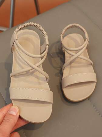 1 Pair Retro Open Toe Sandals For Kids, Summer New Fashion Breathable Slip-On Beach Shoes, Soft Sole Anti-Slip