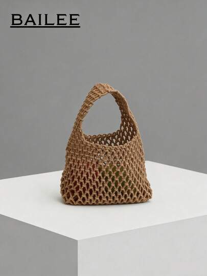 1 Piece Set Of Polyester Thread Hook Mesh Eyelid Bottom Multicolor Solid Color String Knitting Handbag Argyle Lightweight Portable Large Capacity Cute, Kawaii Fashionable Quilt Bag Beach Bag Perfectly Matching With Vacation Outfits Women, Hottest Beach Bags For Women, Beach Necessities, Beach Essentials,Beach Stuff & Summer Essentials, Newest Holiday Bag ,Vacation Essentials