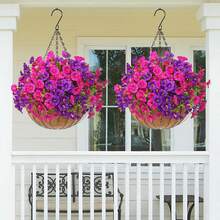 4pcs Realistic Silk Colorful Eucalyptus Plants, Suitable For Outdoor Decoration In Spring And Summer, UV-Resistant, Can Be Used For Outdoor Home Planting, Porch, Patio, Window, Yard Decoration, Applicable For Home Garden, Porch, Outdoor Decoration, Garden Decoration. - Purple + Purple-red - View 2