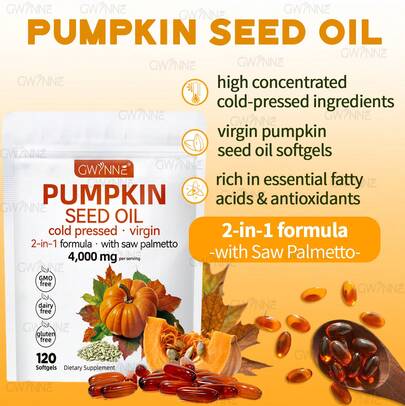  Gwynne 4000mg Cápsulas De Aceite De Semilla De Calabaza,fórmula 2-en-1 Con Saw Palmetto Para El Crecimiento Del Cabello & Salud Del Cuero Cabellu Prensado En Frío,rico En Ácidos Grasos 120cápsulas