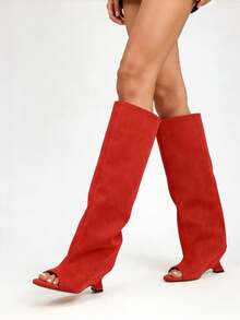 Women's Knee High Boots Wide Calf Long Boots Casual Square Toe Stiletto Kitten Heel Boots Fashion Shoes Winter Fall Women's Slouchy Boots Walking Office Dressy Shoes - 紅色-A - 查看 6