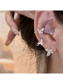 2个时尚优雅水晶水钻蝴蝶耳夹 - 蝴蝶 - 查看 9