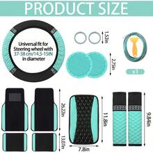 BBTO 43 Pcs Bling Car Accessories Set For Women Front Seats And Rear Bench Polyester Car Seat Protectors Wheel Cover Seat Floor Mats Full Crystal Automotive Interior Decor Mint Green - MintGreen - View 6