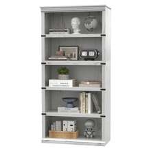 Librería industrial alta de 5 niveles, 180 cm, con estantes ajustables y estructura de metal. Estantería rústica gris para sala de estar, oficina, dormitorio y estantería independiente. - Blanco - Ver 9