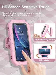 360° Rotating Waterproof Shower Phone Holder, Adjustable & Extendable, Shower Phone Case, Anti-Fog High Sensitivity Protective Cover, Suitable For Bathroom Wall, Mirror, Bathtub And Kitchen - Pink - View 12
