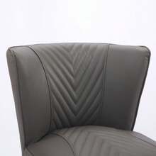 Grey Genuine Leather Living Room Lounge Chair Without Armrests – Solid Rubberwood Base, Modern Comfort Chair - 灰色 - 查看 5
