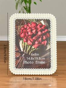 1/2pcs Bright Faux Pearl Decor Photo Frame, 3inch/6inch/7inch/8inch/10inch, Made Of Elegant ABS Plastic, Suitable For Room, Bedroom, Office Picture Display Stands, Home Decor (Randomly Included) - Beige - View 24