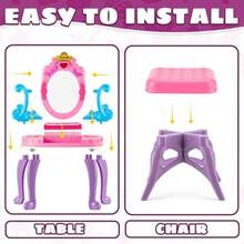 Juguete de mesa de maquillaje de cambiador para niños accesorios de maquillaje para niña pequeña juego de disfraces de princesa piano de musica y luces espejo ajustable secador de pelo juego deConveniente y duradero, favorito para niños - Multicolor - Ver 6