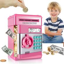 Jarra Dinero Electrónico Juguete, Caja Fuerte para Niños, Cajero Automático, alcancía con contraseña/música,Regalo Cumpleaños Navidad para Niños Y Niñas, Regalo Navidad - Rosa - Ver 1