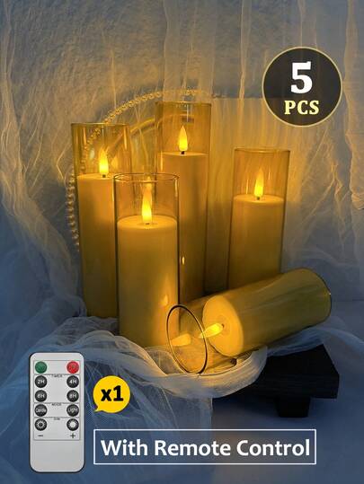 5pcs Flameless Candle Lights, Battery Powered LED Candles With Timer/Remote Control, Unbreakable Acrylic Candles With Remote, Suitable For Tabletop Decor, Home, Halloween, Christmas, Valentine's Day, Birthday, Wedding, Party, Various Holiday Atmosphere Lighting