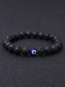 YAUKIA 邪恶之眼天然黑玛瑙珠弹力男女通用手链力量保护勇气 - 6 毫米简约精致堆叠手链珠宝 - 黑色 - 查看 9