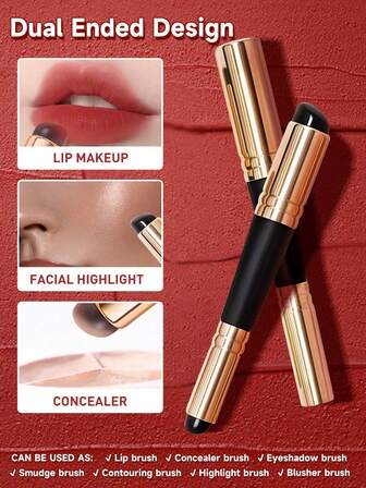 Pincel de labios de silicona de doble extremo, herramienta de aplicador de maquillaje de gelatina con tapa, pincel de barro labial, aplicador de maquillaje de silicona para rubor, bronceador, corrector, contorno, ojos y labios, 1 pieza