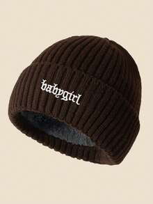 1顶男女通用“Babygirl”刺绣针织帽，保暖内衬，防风，柔软舒适，简约时尚，冬季必备帽子 - A - 查看 6