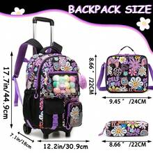 3pcs Girls Rolling Backpack Set, Including Backpack, Lunch Box And Pencil Case, Suitable For Travel And Back To School