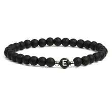 6mm Black Matte Stone Beaded Bracelet, 26 English Letter Charm Bracelet, Unisex - Bracelet - View 8