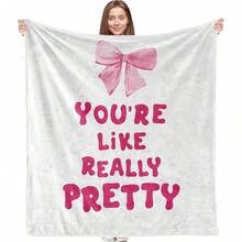 1pc Cozy Bowknot Print Flannel Blanket - Soft, Vintage-Inspired Design With Pink Bows On White, All-Season Comfort For Home, Office, Camping & Travel, Machine Washable, Perfect For Halloween & Christmas Decor, Travel Accessory |   Playful Pattern |   Soft Texture, Blanket For Bed - 多色13 - 查看 14