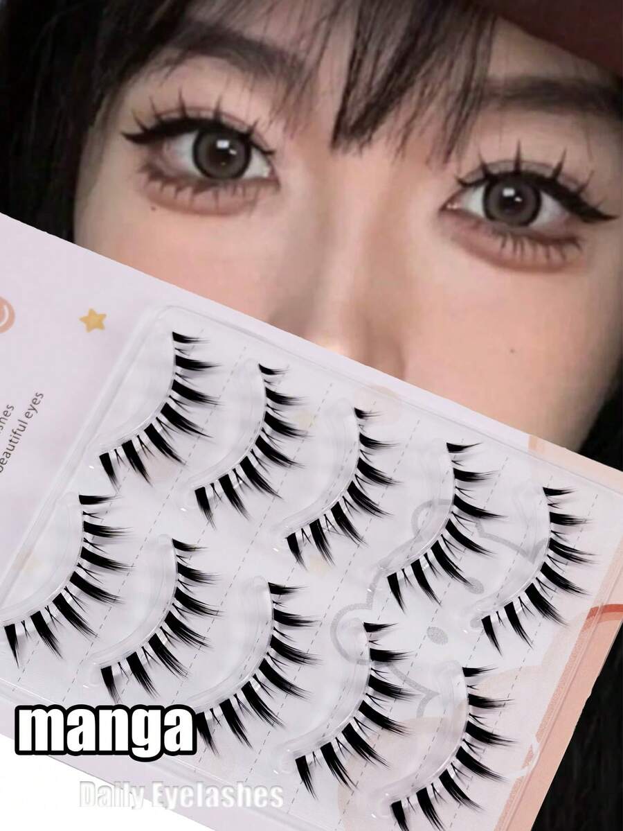 5 Pairs Fairy Natural Lash Extension Cross Curling Wispy False Eyelashes Daily Eye Makeup Tools - Black - View 1