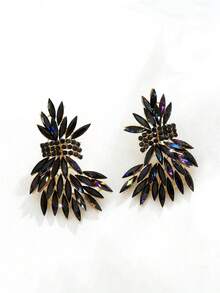 1 Pair Crystal Leaf Exaggerated Luxury Wedding Earrings, Rhinestone Glamorous Party & Daily Wear Jewelry Gift For Women - Flower Crystal Marquise Curved Earrings - View 14