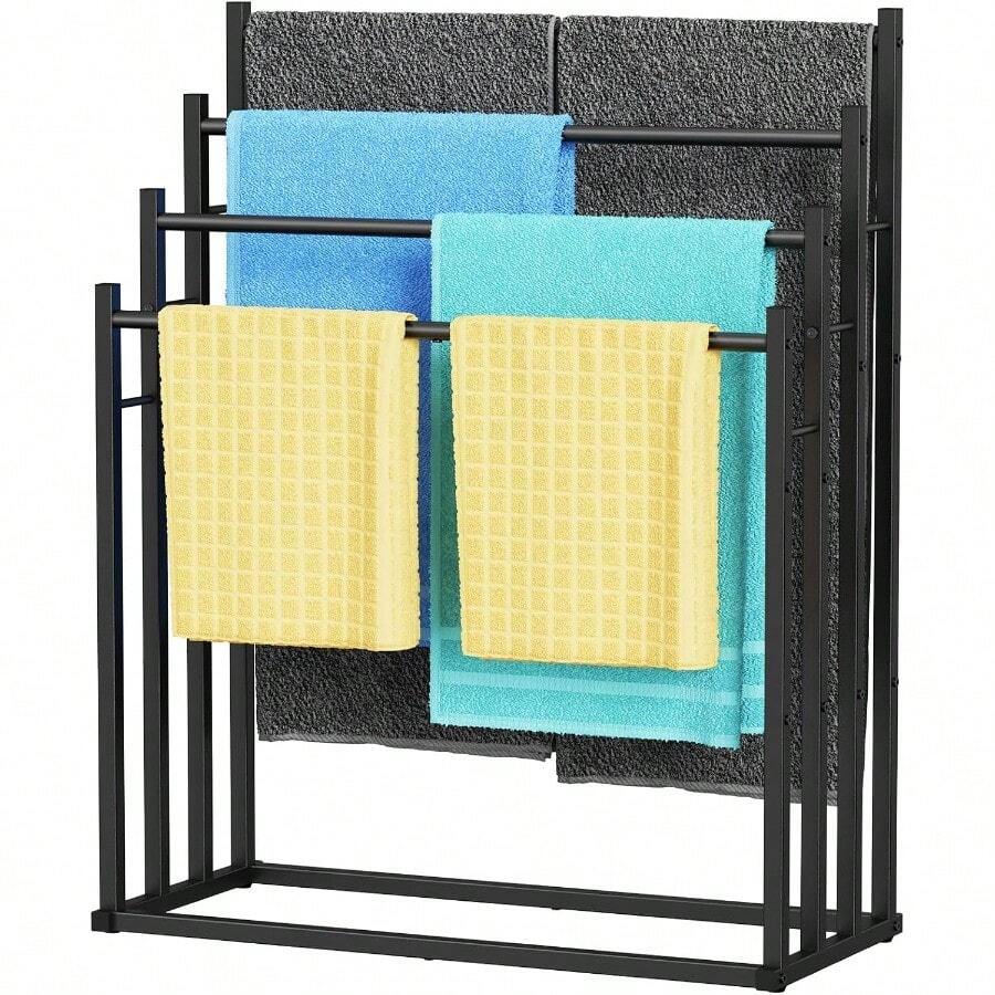 Towel Racks For Bathroom 4 Tier Wide Towel Drying Rack Outdoor Free Standing Towel Rack Pool Towel Blanket Stand And Display Rack For Oversized Bath Towels - màu đen - Xem 1