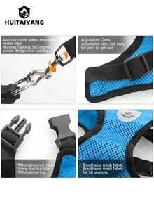 1 Set HUITAIYANG All-Season Pet Leash And Harness Set, Comfortable Breathable With Reflective Strips, Mesh Design, Lightweight Non-Choke Adjustable Leash And Harness Set For Small To Medium Dogs And Cats (Actual Product May Be Slightly Smaller, Please Order One Size Up) - Blue - View 8