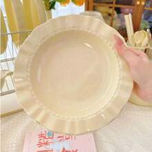 1/2/5pcs Cream Lace Plates, PP Material Household Dinner Plates, Cream-Style Straw Hat Plates, Suitable For Family Daily Use, Gatherings, And Parties - Milky White - View 9