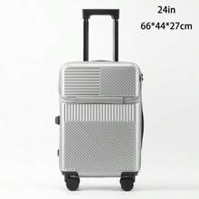 Multifunctional Suitcase ABS+PC Spinner Luggage – Front-Opening Laptop Compartment For Quick Access, Built-In USB Charging Port (Power Bank Not Included), Foldable Rear Cup Holder For Water Bottles & Coffee Cups, 360° Double-Row Silent Spinner Wheels, Wet/Dry Separated Interior Organizer With Waterproof Pouch, Side-Mounted Hook For Umbrellas Or Bags, 3-Digit Combination Lock, Lightweight & Durable Shell – Available In Black, Silver, Burgundy, And White; Sizes: 20" (Carry-On), 22", 24", 26" – Perfect For Business Travel, Weekend Getaways, And Long-Haul Flights - 24 inch - View 12