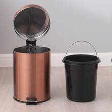 Birthday Decarations New Year Gifts, Valentine's Day Gifts Household Items Home Office Decor 3L Mini 5L 8L Champagne/Black Round Metal Step Trash Can Wastebasket Garbage Container Bin For Kitchen Bathroom Home Removable Liner Bucket Gold - Multicolor - View 6